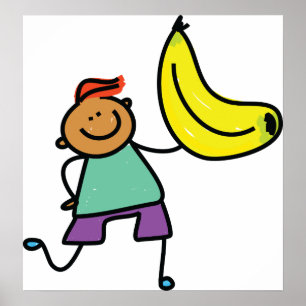 Speels Kind met grote gele banaan Poster