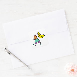 Speels Kind met grote gele banaan Vierkante Sticker