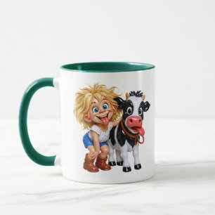 Speels Kind Met Koe Illustratie Mok