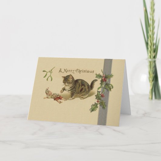 speels kitten kerst Wenskaart Feestdagen Kaart (Voorkant)