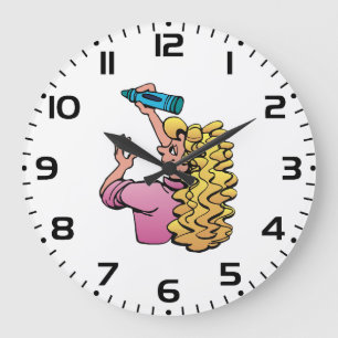 Speels meisje met kleurpotlood grote klok