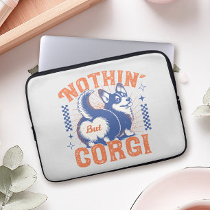 Speels 'Nothing but Corgi' design in retro kleuren Laptop Sleeve