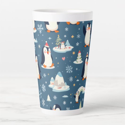 speels pinguïnpatroon latte mok (Voorkant)