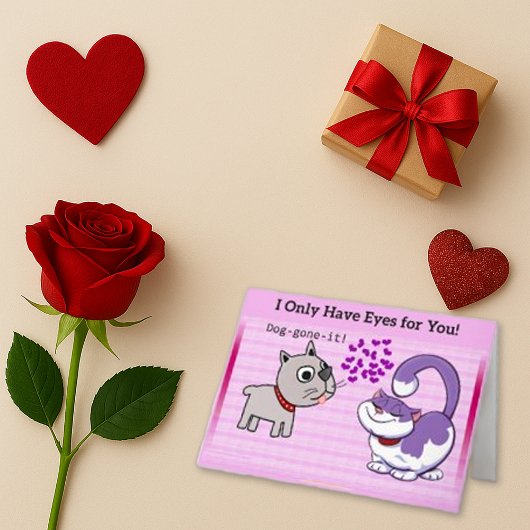 Speels roze cartoon hond kat liefde  feestdagen kaart