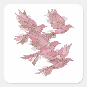 Speels Roze DRIE ROZE VOGELS IN VLUCHT Sticker