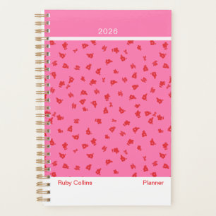 Speels Roze Minimalistische Verstrooide Bloemen Planner