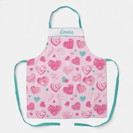 Speels Scribbled Heart Design in het roze Schort (Voorkant)