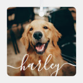 Speels Script Pet Photo Kerstmis Metalen Ornament (Voorkant)