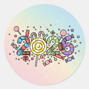 Speelse 2026 nummers gemaakt van kleurrijke snoep  ronde sticker
