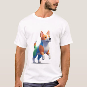 Speelse 3D Kleurrijke Hond Karakter Mascotte T-shirt