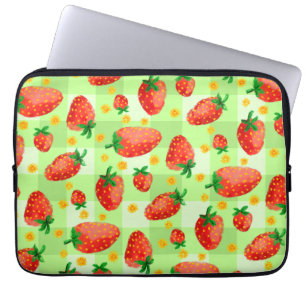 Speelse aardbeien en madeliefjes Waterverf Plaid Laptop Sleeve
