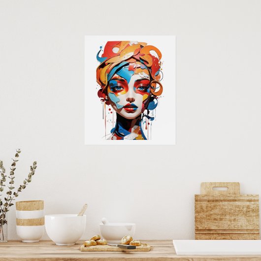 Speelse Abstracte gezichtskunst: uitbarsting van k Poster (Keuken)