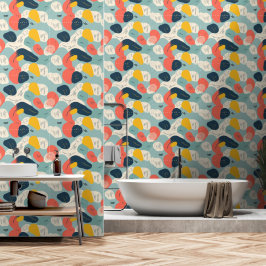 Speelse Abstracte organische vormen vet retro kleu Behang