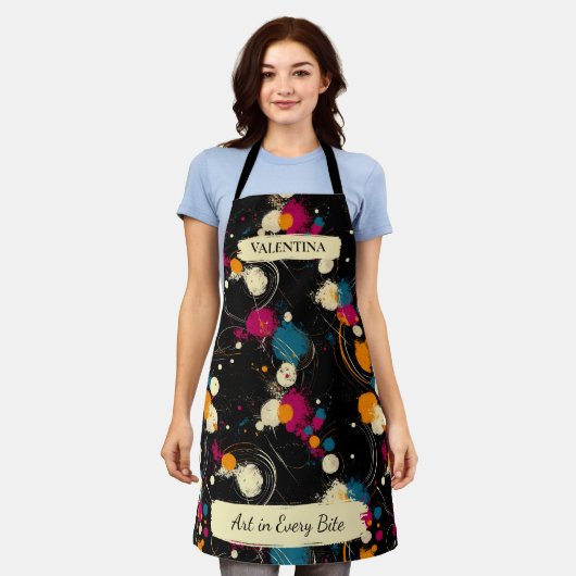 Speelse Abstracte Splatter Schort met aangepaste n (Gedragen)