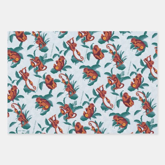 Speelse Apen Patroon van de Witte Lotus Inpakpapier Vel (Voorkant)