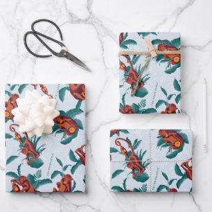 Speelse Apen Patroon van de Witte Lotus Inpakpapier Vel