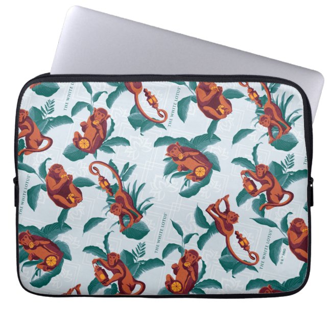 Speelse Apen Patroon van de Witte Lotus Laptop Sleeve (Voorkant)