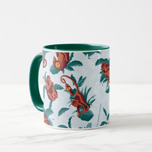 Speelse Apen Patroon van de Witte Lotus Mok (Voorkant links)