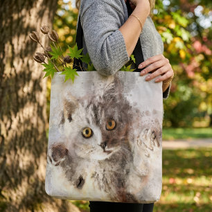 Speelse Aquarel Kitten met Helder Barnsteen Kleuri Draagtas