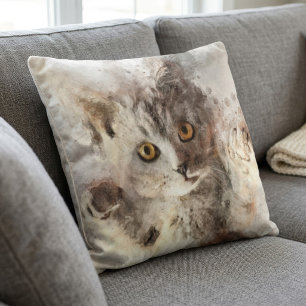 Speelse Aquarel Kitten met Helder Barnsteen Kleuri Kussen