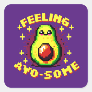 Speelse Avocado Pixel Art 'Feeling Avo-some' 8-bit Vierkante Sticker