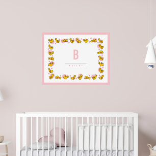 Speelse Baby Eenden Roze Monogram Kinderkamer Muur Poster