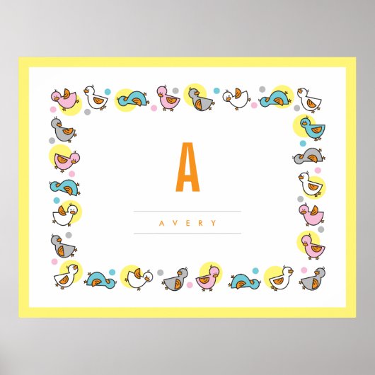 Speelse Baby Eendjes Kids Monogram Muurkunst Slaap Poster (Voorkant)
