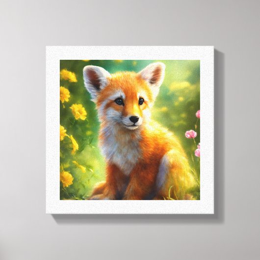Speelse Baby Fox Meadow Canvas Afdruk (Voorkant)