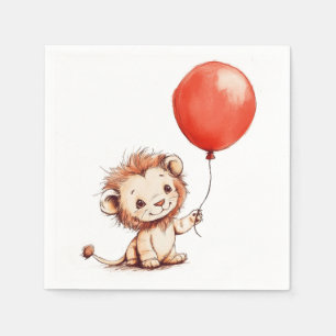 Speelse Baby Lion met rode ballon Servet