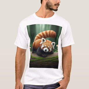 Speelse Baby Red Panda op een Log T-shirt