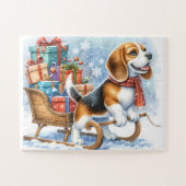 Speelse Beagle Dog Kerstmisslee Puppy Legpuzzel (Horizontaal)