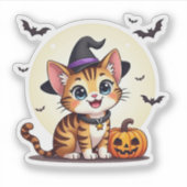 Speelse Bengaalse kitten - Schattigee Halloween-St Sticker (Voorkant)