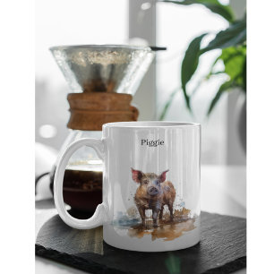 Speelse Biggetje, op maat Tweekleurige Koffiemok