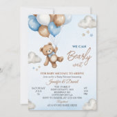 Speelse Blauw Bruin Beer Cloudy Sky Baby shower Kaart (Voorkant)