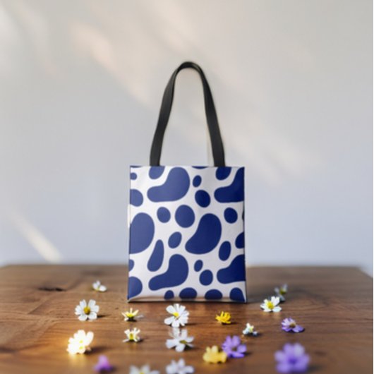 Speelse Blauwe Abstracte Blobs op White Pattern Draagtas