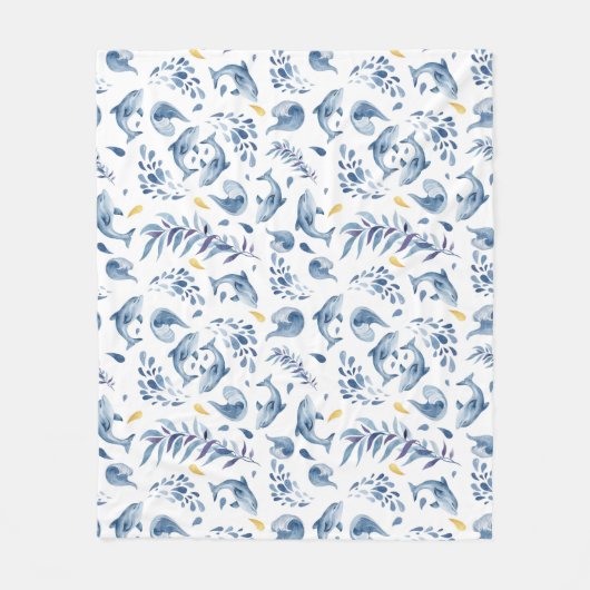 Speelse Blauwe Dolfijnen en Golven Fleece Deken (Voorkant)