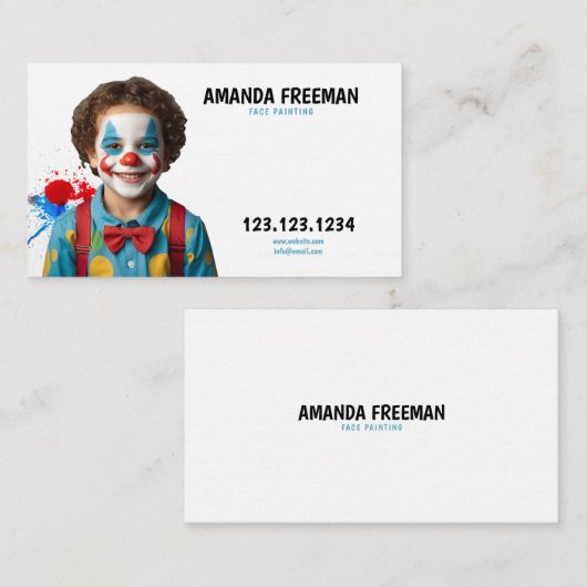 Speelse Blauwe en Witte Clown Gezicht Schilderen Visitekaartje (Voorkant / Achterkant)