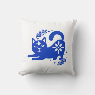 Speelse Blauwe Kat Worp Kussen – CozyBun
