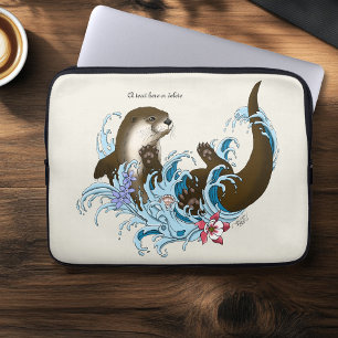 Speelse Blauwe Whimsicale Rivierotter Spat Schatti Laptop Sleeve