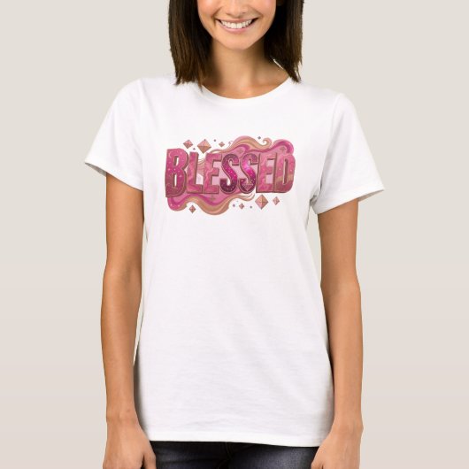 Speelse BLESSED 2D Mode Kunst T-shirt (Voorkant)