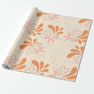 Speelse Bloemen met Sterrenaccenten in sinaasappel Cadeaupapier