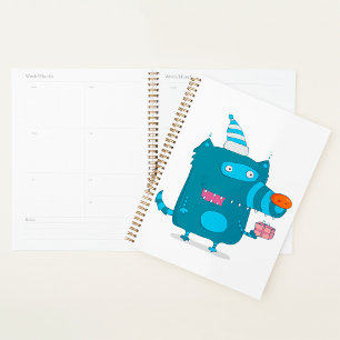 Speelse Blue Cartoon Monster met Party Pet Planner
