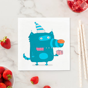 Speelse Blue Cartoon Monster met Party Pet Servet