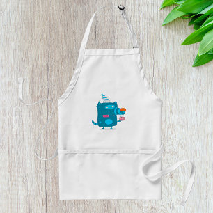 Speelse Blue Cartoon Monster met Party Pet Standaard Schort