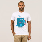 Speelse Blue Cartoon Monster met Party Pet T-shirt (Voorkant volledig)