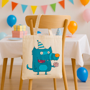 Speelse Blue Cartoon Monster met Party Pet Tote Bag