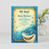 Speelse Blue Shark Bubbles Boy Baby shower Kaart (Staand voorkant)