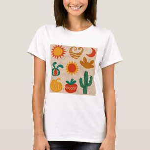 Speelse Boheemse Patronen Handgetekende zonnen, ma T-shirt