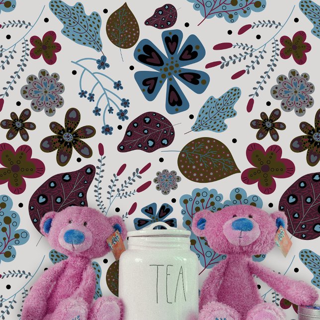 Speelse Boho Folk Art Donkere Bloemen en Bladeren Behang (Creator heeft geüpload)