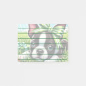 Speelse Boston Terrier Puppy met groene boog Post-it® Notes (Voorkant)